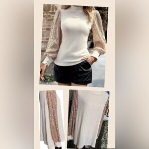 Honey Me Women Sequins
Soft Sweater Long Sleeve Lantern Style Shirt LARGE